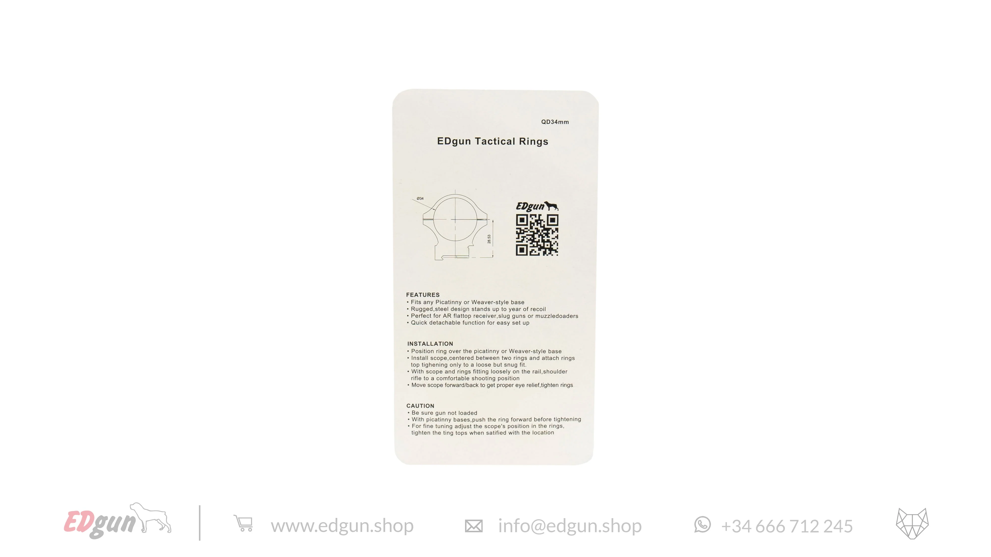 EDgun Tactical Match Picatinny Scope Rings - 34mm - Image 3