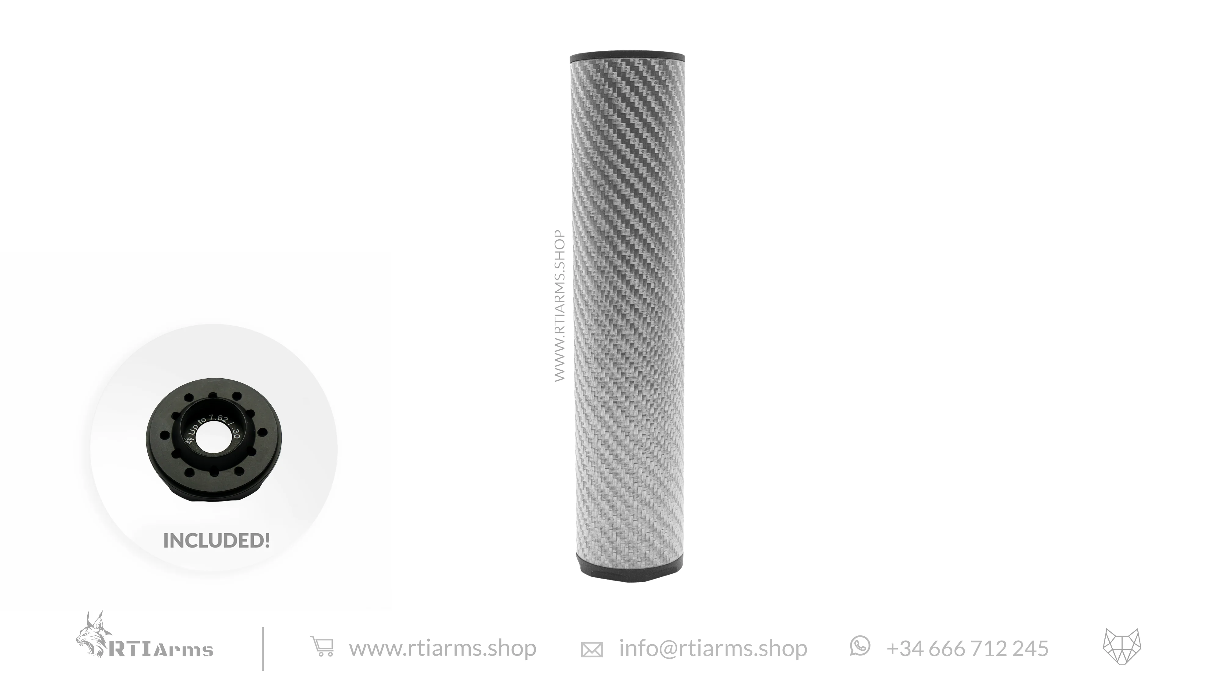 RTI Hušh Suppressor 34mm 155mm Carbon Fiber - Image 5
