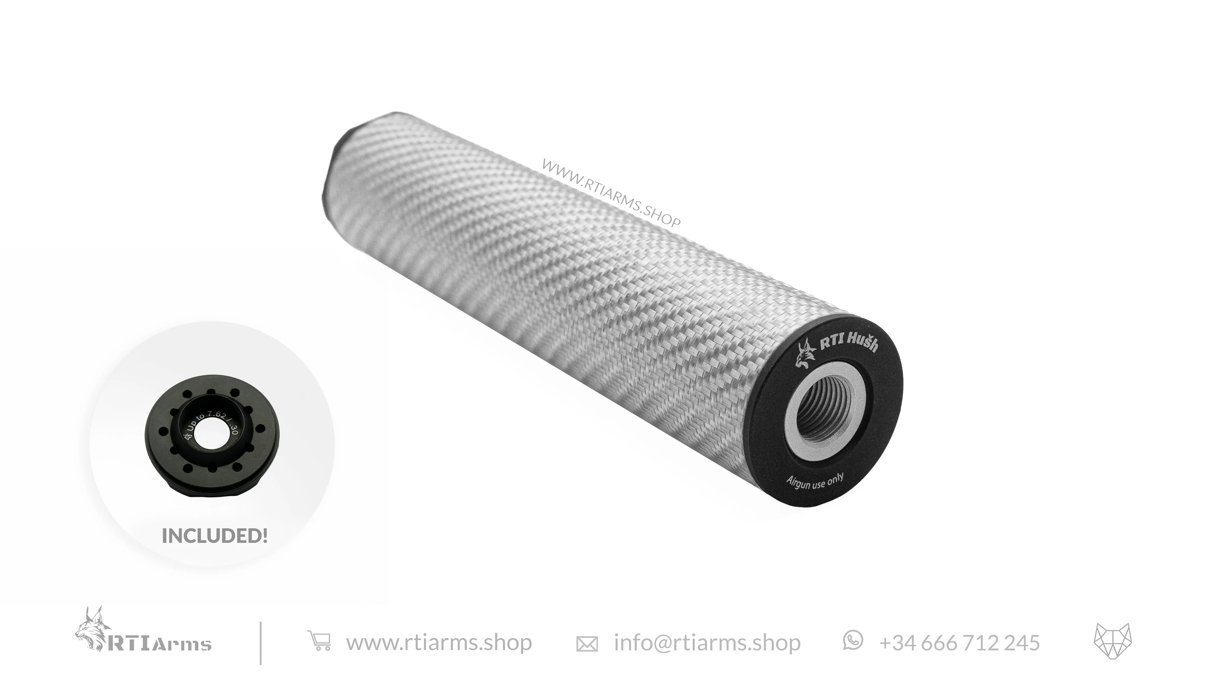 RTI Hušh Suppressor 34mm 155mm Carbon Fiber - Image 7