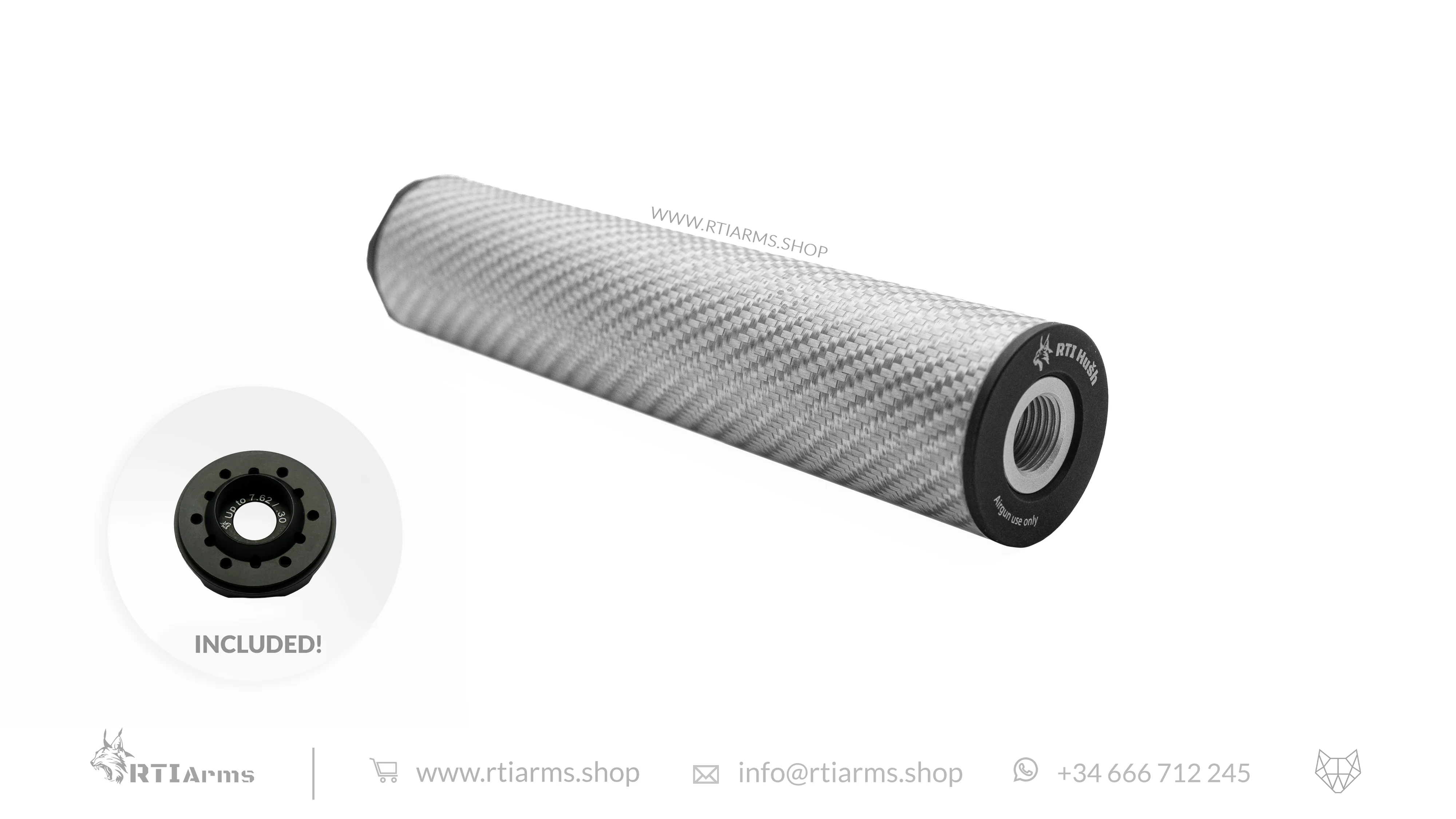 RTI Hušh Suppressor 34mm 155mm Carbon Fiber - Image 8